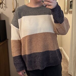 MACARON Women's Striped Sweater in Cream, Gray, and Tan